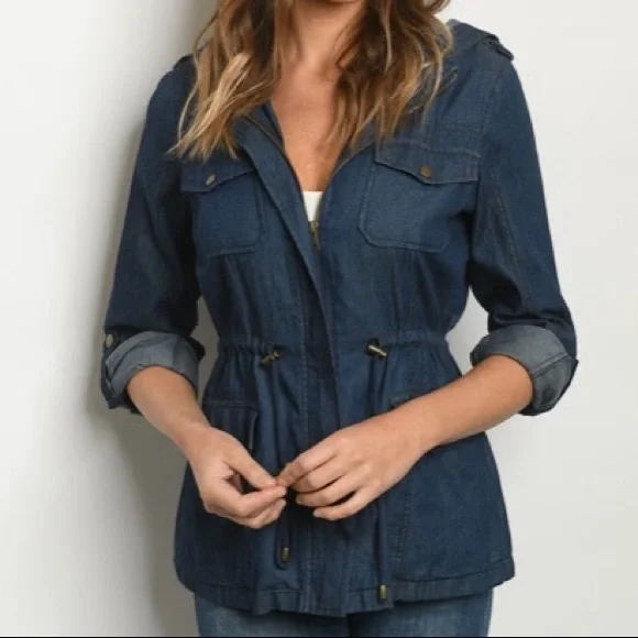 Hooded, Front Zip Denim Jacket - Picture 8 of 10